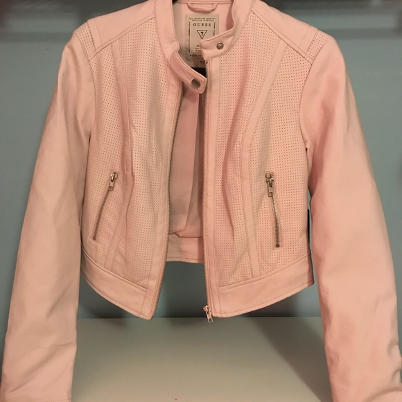 pink guess leather jacket